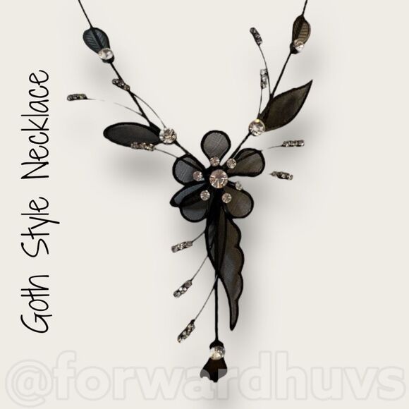 Goth Style Black Rhinestone Special Occassion Necklace - Picture 3 of 6